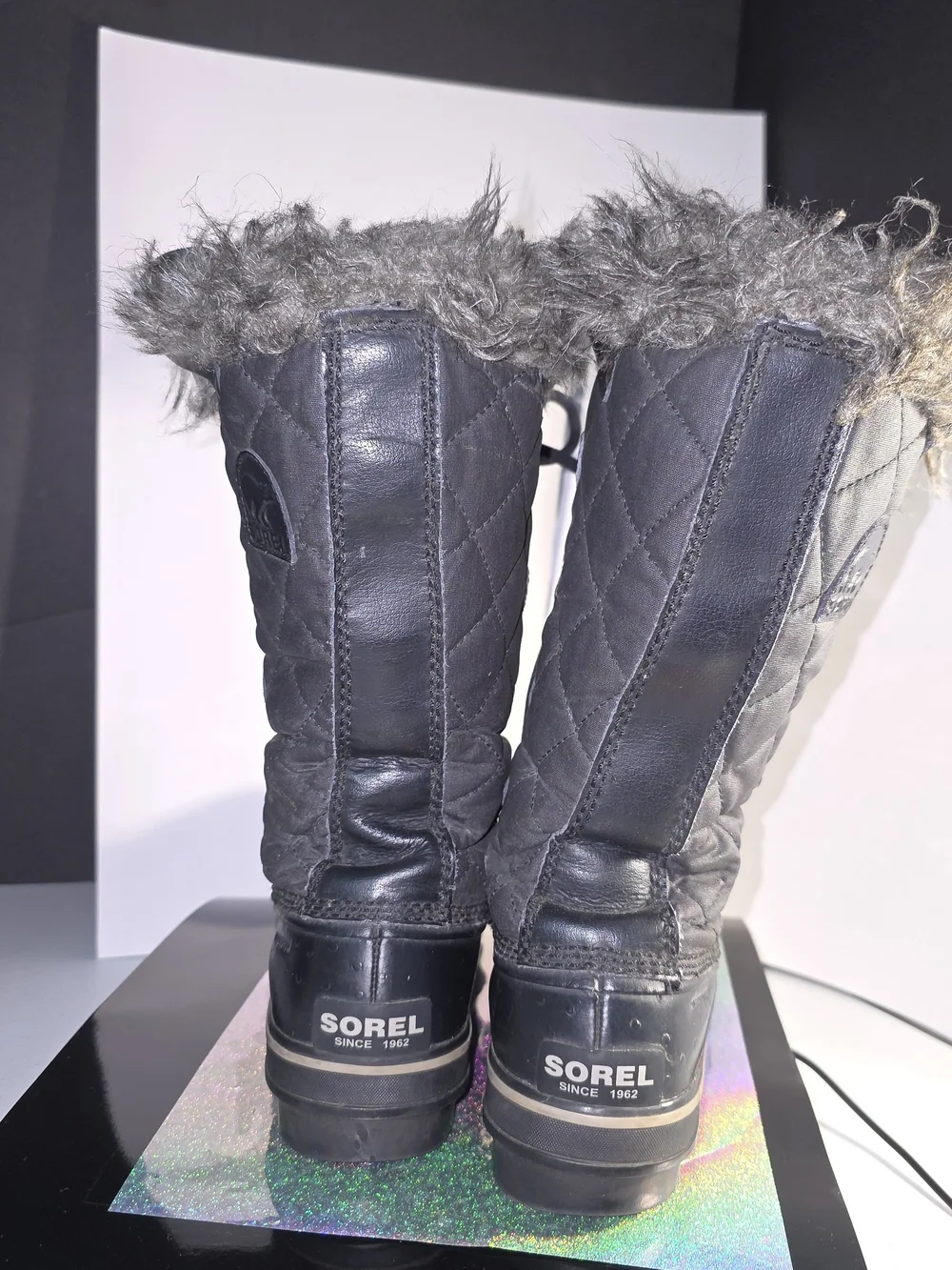 Sorel Tofina II Black Stone Waterproof Faux-Fur Trim Lace-Up Winter Boots Sz 7.5